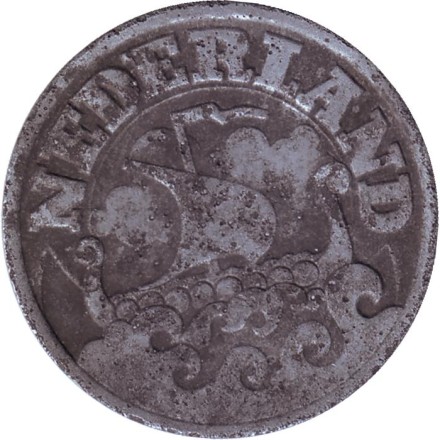 Монета 25 центов. 1943 год, Нидерланды.