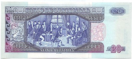 Банкнота 20 кетцалей. 2007 год, Гватемала. Доктор Мариано Гальвес. Банкнота 20 кетцалей. 2007 год, Гватемала. Доктор Мариано Гальвес.