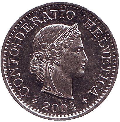Монета 10 раппенов. 2004 год, Швейцария. Монета 10 раппенов. 2004 год, Швейцария.