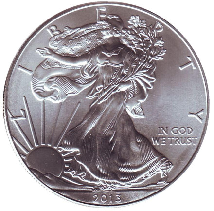 Монета 1 доллар, 2013 год, США. (Без отметки монетного двора) Шагающая свобода.