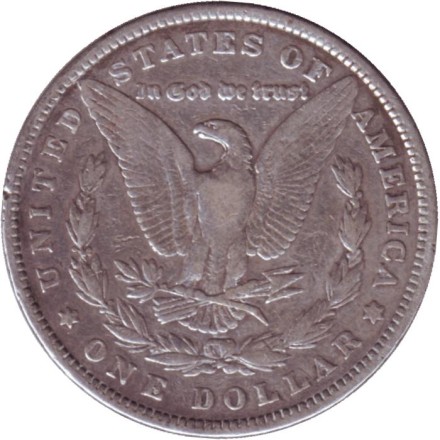 Монета 1 доллар. 1880 год, США. (Без отметки монетного двора). Моргановский доллар. Монета 1 доллар. 1880 год, США. (Без отметки монетного двора). Моргановский доллар.