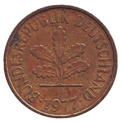 Монета 5 пфеннигов. 1977 год (J), ФРГ. Дубовые листья.