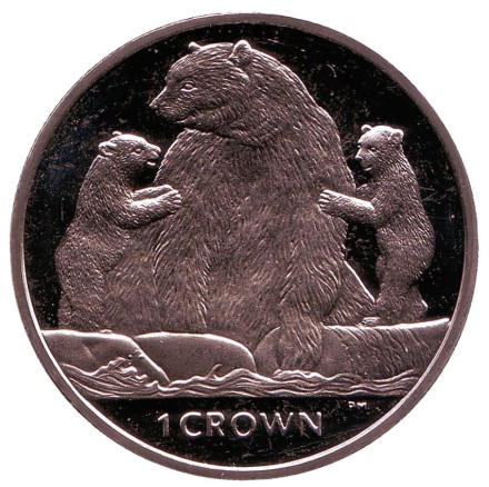 Монета 1 крона, 2013 год, Остров Мэн. Кермодский медведь. (Медведи).