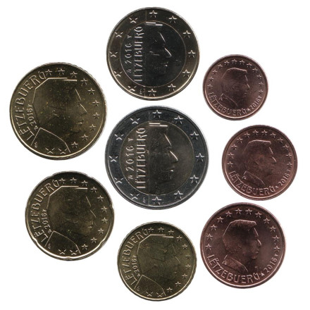 Набор монет евро (8 штук). 2016 год, Люксембург. 