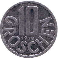 Монета 10 грошей. 1978 год, Австрия. Монета 10 грошей. 1978 год, Австрия.