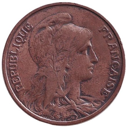 Монета 5 сантимов. 1914 год, Франция.