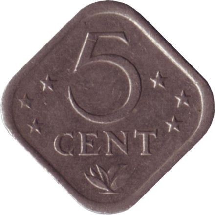 Монета 5 центов. 1982 год, Нидерландские Антильские острова.