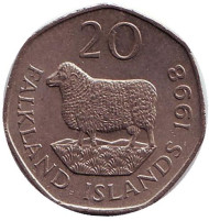 Монета 20 пенсов. 1998 год, Фолклендские острова. Овца "Ромни-марш". Монета 20 пенсов. 1998 год, Фолклендские острова. Овца "Ромни-марш".