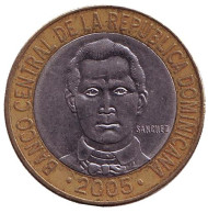 Монета 5 песо. 2005 год, Доминиканская Республика. Франсиско дель Росарио. Монета 5 песо. 2005 год, Доминиканская Республика. Франсиско дель Росарио.