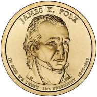 11-й президент США. Джеймс Полк. Монетный двор P. 1 доллар, 2009 год, США. 11-й президент США. Джеймс Полк. Монетный двор P. 1 доллар, 2009 год, США.