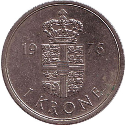 Монета 1 крона. 1976 год, Дания. S;B