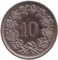 Монета 10 раппенов. 1982 год, Швейцария. Монета 10 раппенов. 1982 год, Швейцария.
