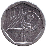 Монета 20 геллеров. 1993 год (b), Чехия. Монета 20 геллеров. 1993 год (b), Чехия.