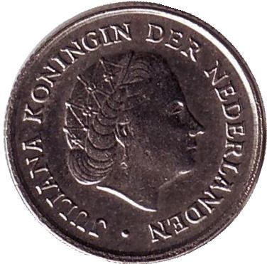 Монета 10 центов. 1975 год, Нидерланды.