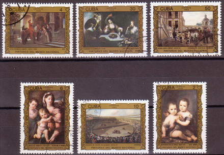 Картины из Национального музея Кубы. Марки почтовые. Серия из 6 штук. 1986 год, Куба.