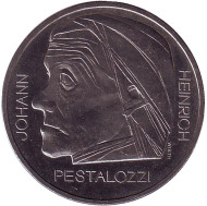 Монета 5 франков. 1977 год, Швейцария. 150 лет со дня смерти Иоганна Генриха Песталоцци. Монета 5 франков. 1977 год, Швейцария. 150 лет со дня смерти Иоганна Генриха Песталоцци.