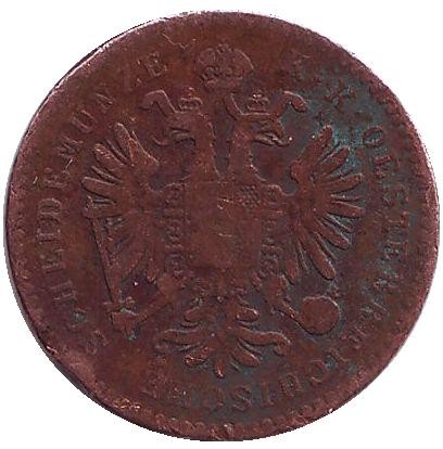 Монета 1 крейцер. 1860 год (B), Австро-Венгерская империя. Австрийский тип. Монета 1 крейцер. 1860 год (B), Австро-Венгерская империя. Австрийский тип.