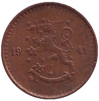 Монета 25 пенни. 1941 год, Финляндия. Монета 25 пенни. 1941 год, Финляндия.