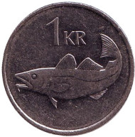 Монета 1 крона. 2006 год, Исландия. Треска. Монета 1 крона. 2006 год, Исландия. Треска.