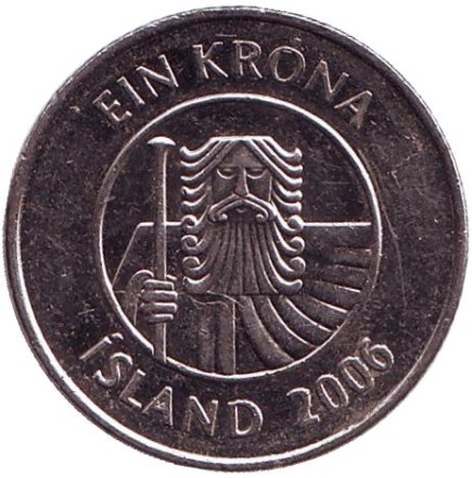 Монета 1 крона. 2006 год, Исландия. Треска. Монета 1 крона. 2006 год, Исландия. Треска.