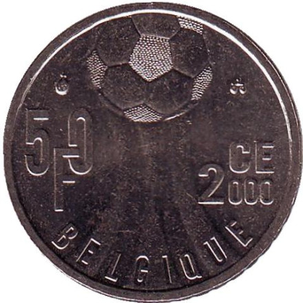 Монета 50 франков. 2000 год, Бельгия. (Belgique) Чемпионат Европы по футболу.