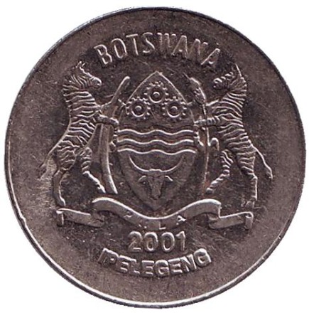 Монета 50 тхебе. 2001 год, Ботсвана. Орлан-крикун. Монета 50 тхебе. 2001 год, Ботсвана. Орлан-крикун.