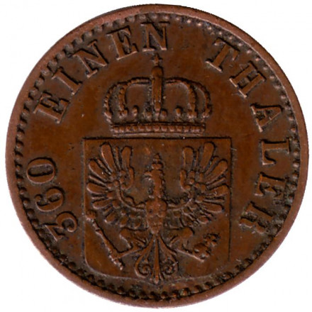 Монета 1 пфенниг. 1868 год (А), Германия. Пруссия. Монета 1 пфенниг. 1868 год (А), Германия. Пруссия.