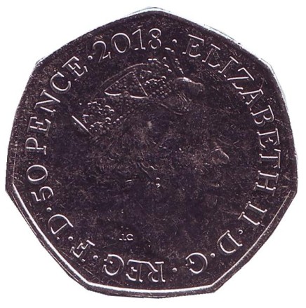 Монета 50 пенсов. 2018 год, Великобритания. 60 лет Медвежонку Паддингтону. (С флагом).