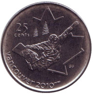 Монета 25 центов. 2008 год, Канада. Ванкувер 2010 - фристайл (сноубординг). Монета 25 центов. 2008 год, Канада. Ванкувер 2010 - фристайл (сноубординг).
