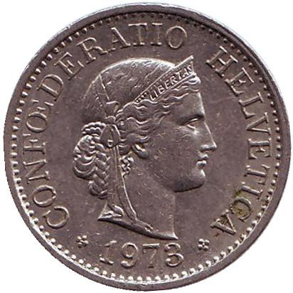 Монета 10 раппенов. 1973 год, Швейцария.