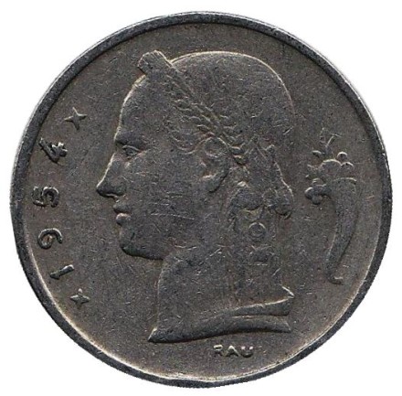 Монета 1 франк. 1954 год, Бельгия. (Belgie) Монета 1 франк. 1954 год, Бельгия. (Belgie)