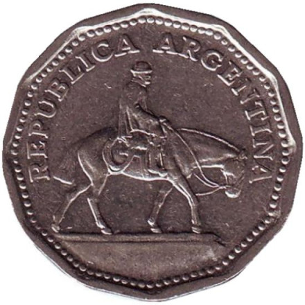 Монета 10 песо. 1965 год, Аргентина.