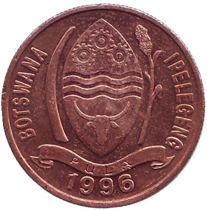 Монета 5 тхебе. 1996 год, Ботсвана. Птица-носорог. Монета 5 тхебе. 1996 год, Ботсвана. Птица-носорог.