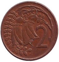 Монета 2 цента. 1971 год, Новая Зеландия. Цветки куаваи.