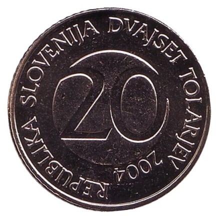 Монета 20 толаров. 2004 год, Словения. UNC. Белый аист. Монета 20 толаров. 2004 год, Словения. UNC. Белый аист.