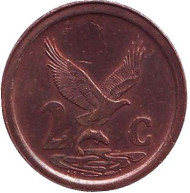 Монета 2 цента. 1995 год, ЮАР. Орёл. Монета 2 цента. 1995 год, ЮАР. Орёл.