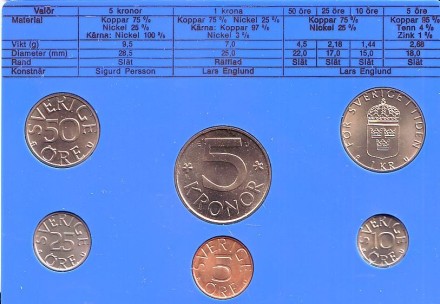 Годовой набор монет (6 штук). 1979 год, Швеция. Годовой набор монет (6 штук). 1979 год, Швеция.