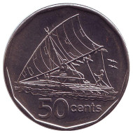 Монета 50 центов. 2009 год, Фиджи. Фиджийское каноэ Такиа (Каунитони). Монета 50 центов. 2009 год, Фиджи. Фиджийское каноэ Такиа (Каунитони).