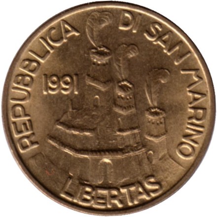 Монета 20 лир. 1991 год, Сан-Марино. Победа над Альберони.