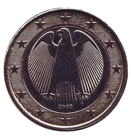 Монета 1 евро. 2002 год (F), Германия. Из обращения.