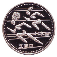 Монета 500 йен. 1994 год, Япония. Proof. 12-е Азиатские игры. Бег. Монета 500 йен. 1994 год, Япония. Proof. 12-е Азиатские игры. Бег.