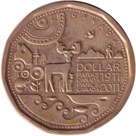 Монета 1 доллар, 2011 год, Канада. Парки Канады.