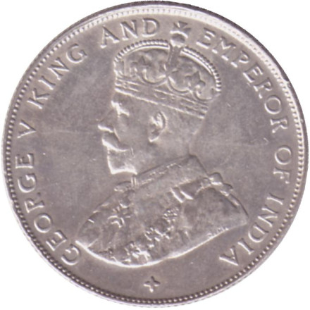 Монета 50 центов. 1920 год, Стрейтс-Сетлментс. (Крест под бюстом).