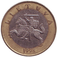 Рыцарь. Монета 2 лита. 1998 год, Литва. Из обращения.