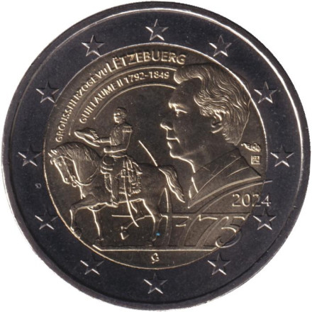 Монета 2 евро. 2024 год, Люксембург. 175 лет со дня смерти Великого Герцога Люксембурга Виллема II.