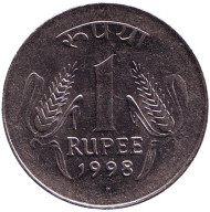 Монета 1 рупия. 1998 год, Индия. ("°" - Ноида) Монета 1 рупия. 1998 год, Индия. ("°" - Ноида)
