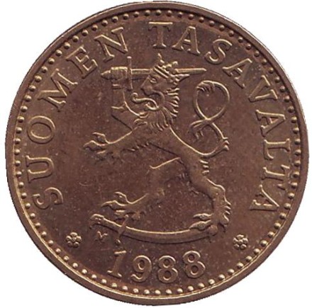 Монета 20 пенни. 1988 год, Финляндия.