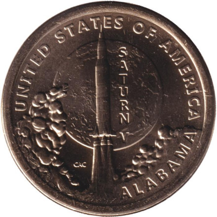 Монета 1 доллар. 2024 год (P), США. Сатурн-5. Серия "Американские инновации".