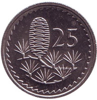 Ливанский кедр. Монета 25 миллей. 1982 год. Кипр. UNC.
