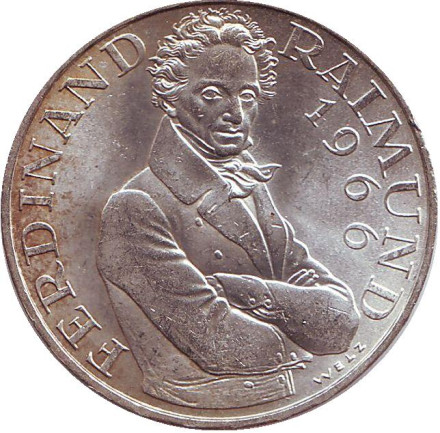 Монета 25 шиллингов. 1966 год, Австрия. 130-летие со дня смерти Фердинанда Раймунда.